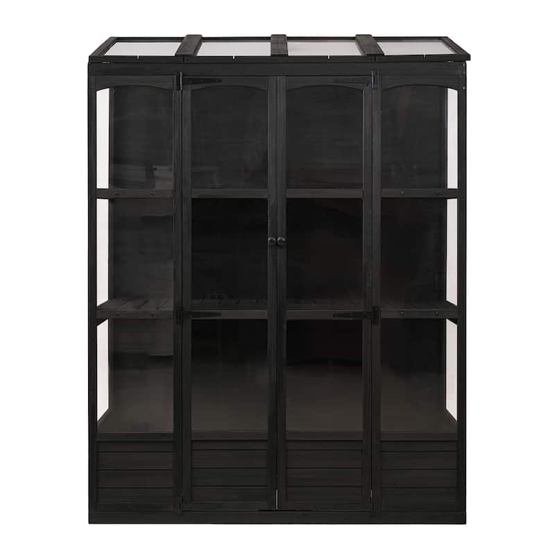 78-inch Wooden Greenhouse Cold Frame with 4 Independent Skylights and 2 Folding Middle Shelves, Walk-in Outdoor Greenhouse