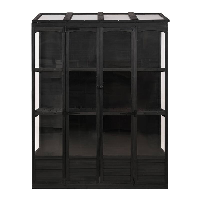 78-inch Wooden Greenhouse Cold Frame with 4 Independent Skylights and 2 Folding Middle Shelves