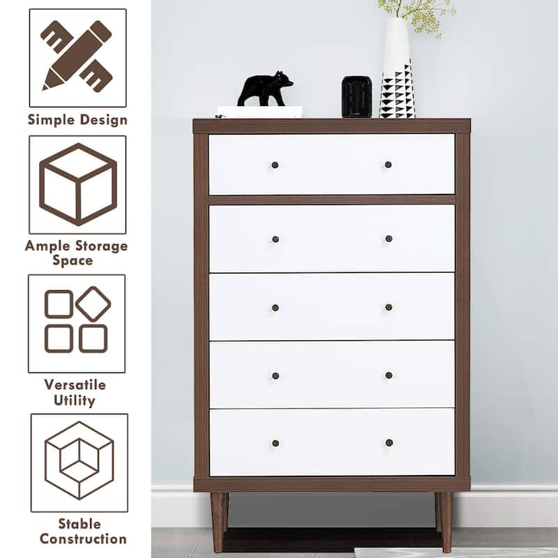 Costway 5 Drawer Dresser Wood Chest of Drawers Storage Freestanding