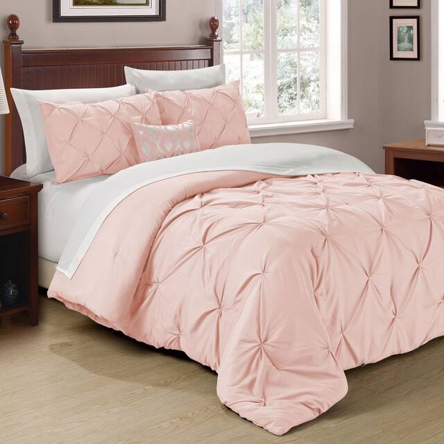 Swift Home Modern Pintuck Ultra-Soft Microfiber 3-Piece Bedding Comforter Set - blush - Full - Queen