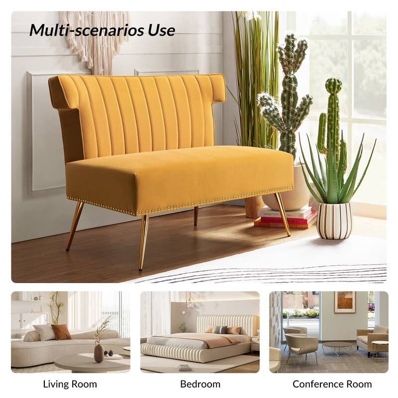 Aeneas 46"in. Modern Velvet Wingback Tufted Nailhead Trim Loveseat with Metal Adjustable Legs by HULALA HOME