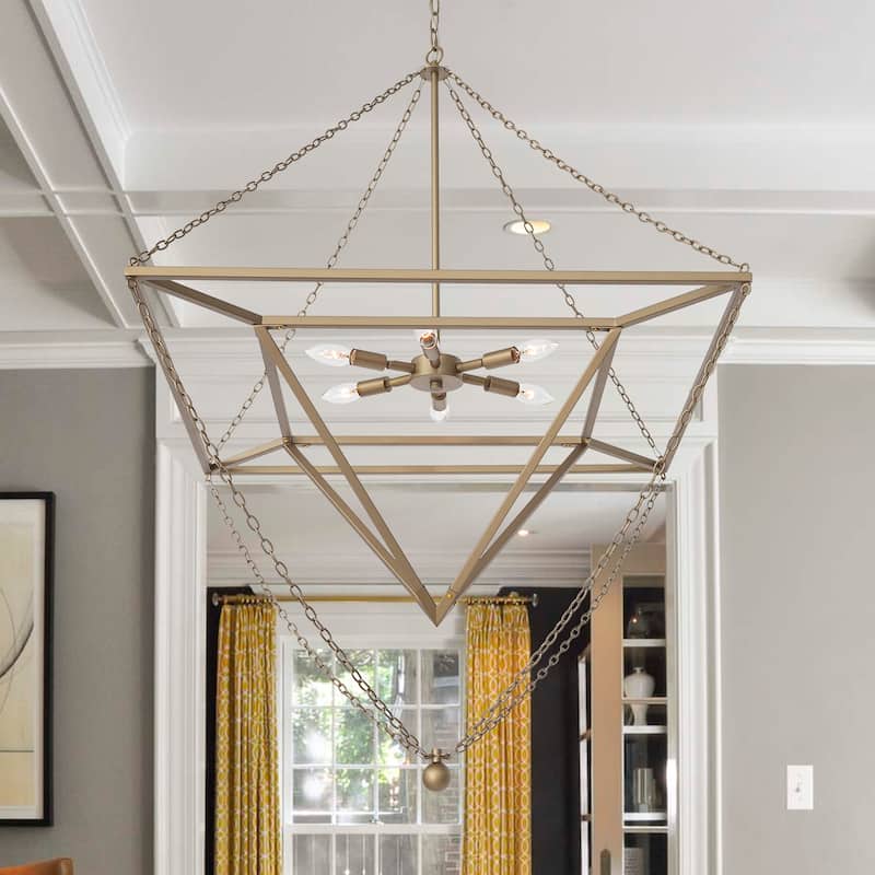 Modern 6 - Light Brass Dust Metal Geometric Chandelier - 44.88"x44.88"x45.53"