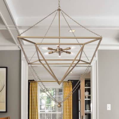 Modern 6 - Light Brass Dust Metal Geometric Chandelier - 44.88"x44.88"x45.53"