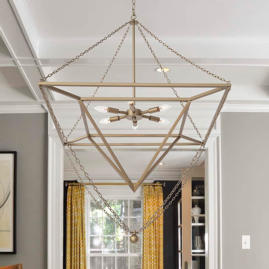 Modern 6 - Light Brass Dust Metal Geometric Chandelier - 44.88"x44.88"x45.53"