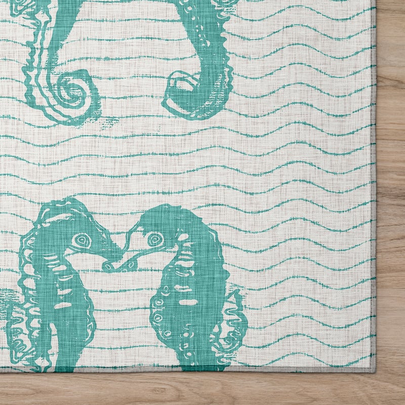 Indoor/ Outdoor Surfside Seahorses Washable Rug New