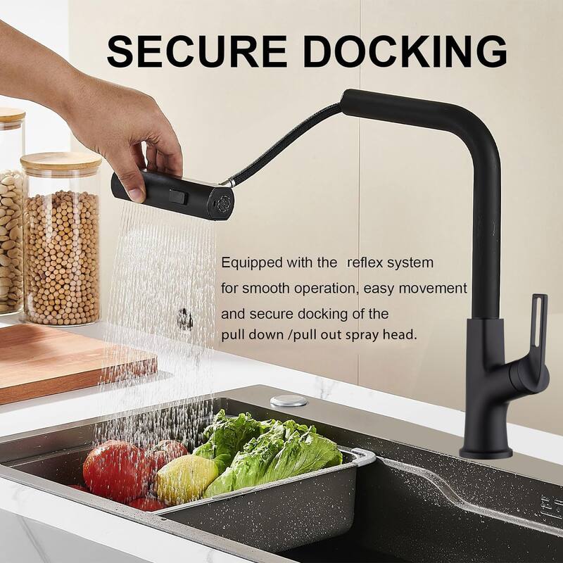 360° Rotating Single Handle Kitchen Sink Waterfall Faucet with Pull Down Sprayer (Only 1 Faucet)
