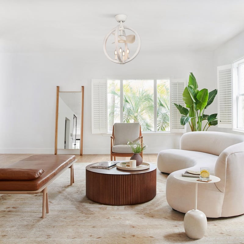 18.4" Farmhouse White Wooden Globe Bobo Fandelier Ceiling Fan with Remote