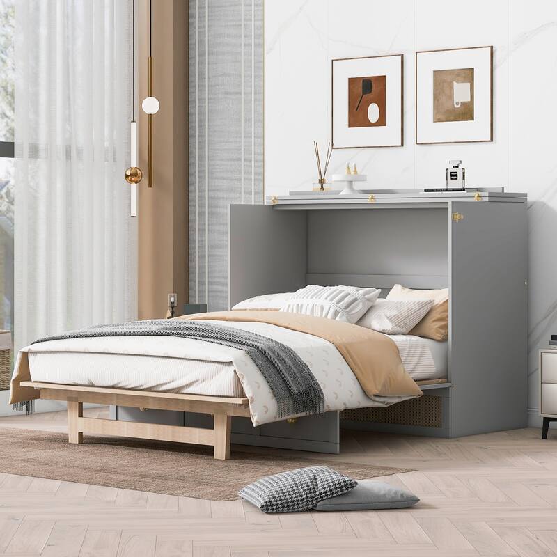 Queen Size Murphy Bed with Versatile Storage & Large Drawers