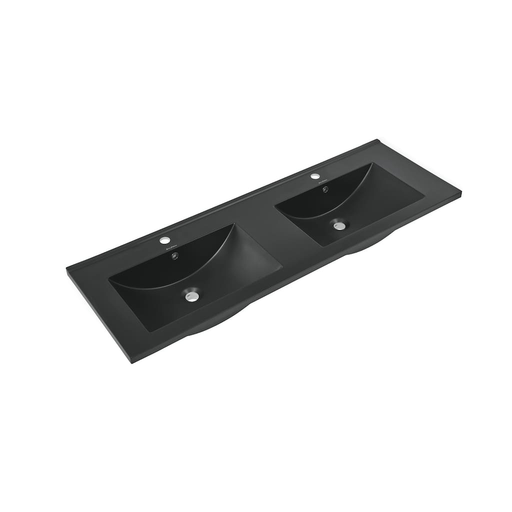 48" Ceramic Vanity Top In Matte Balck With Double Basin