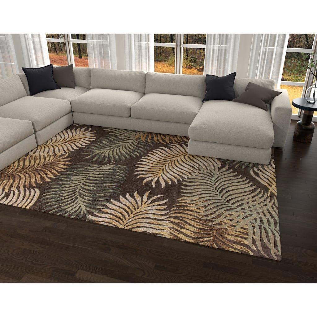 Domani Camila Tropical Espresso Fern Hand-tufted Wool Area Rug