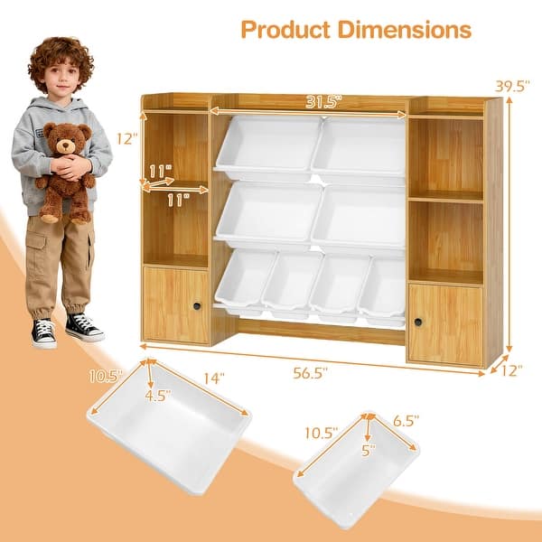 dimension image slide 2 of 4, Costway Kids Toy Storage and Bookshelf with 8 Boxes Open Shelves & 2 - See Details