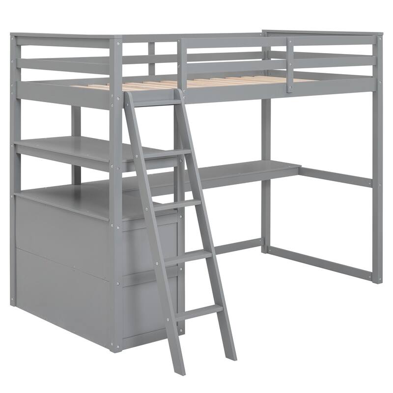 Merax Wood Loft Bed with Desk, Shelves and Drawers