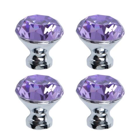 4pcs Crystal Knob Aluminum Alloy Base Round Furniture Pull Handle Knob - Purple - 1.18" x 1.22"(D*H)
