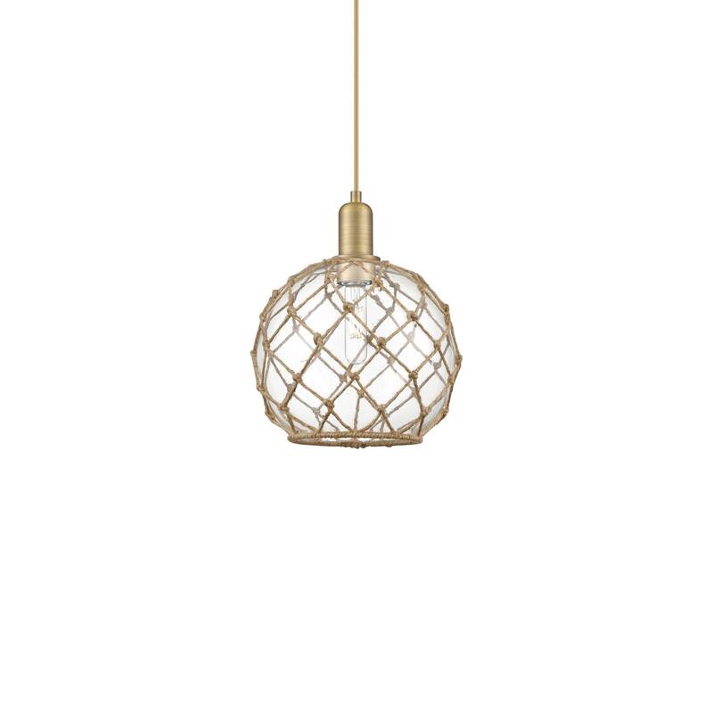 Innovations Lighting 716-1P-13-10 Farmhouse Rope Pendant Farmhouse - Brushed Brass / Clear Glass with Brown Rope