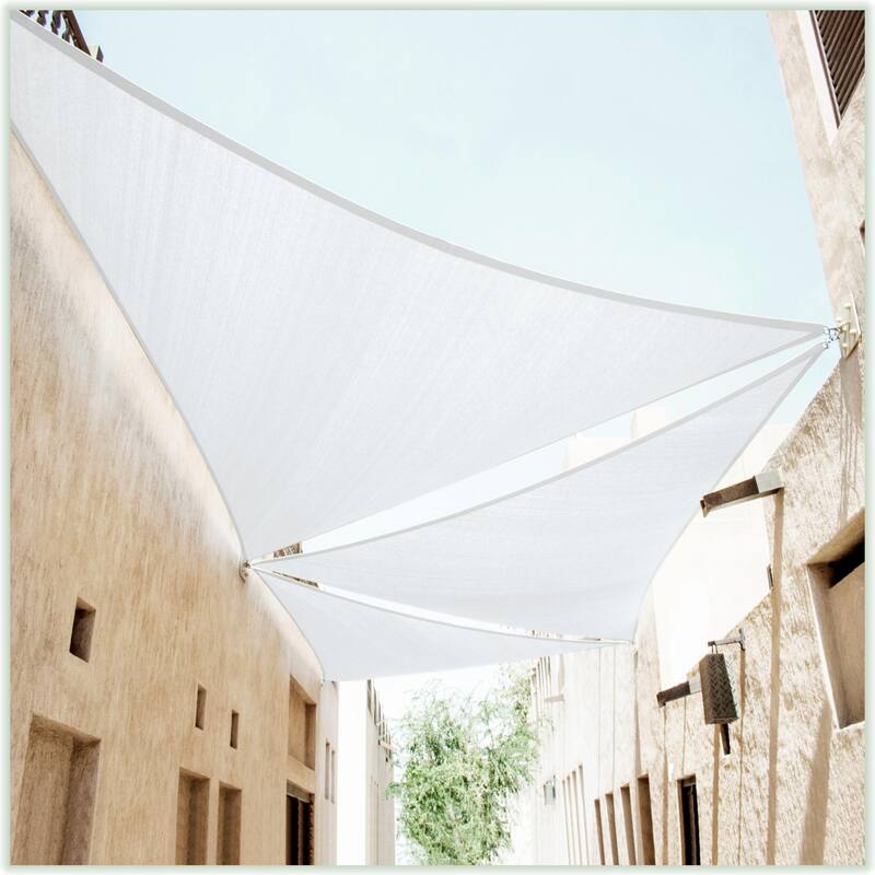 ColourTreeUSA Triangle Sun Shade Sail w/Cable Ropes HDPE Mesh Fabric Screen Canopy UV Block 190 GSM