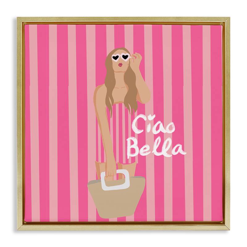 Stupell Pink Striped Glam Girl Framed Floater Canvas Wall Art Design By Chen Alyesh - 25 x 25 - Gold