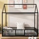 preview thumbnail 2 of 26, Cabin Style Full Size House Platform Bed,Sturdy Metal Bed with Roof,Metal Fence Around Bed with Door