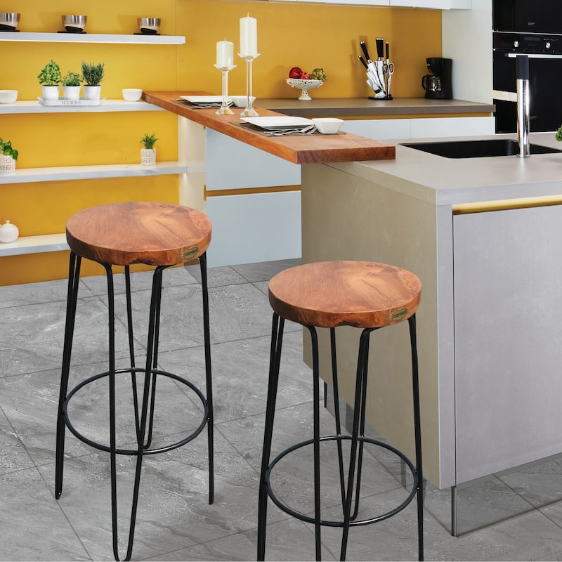 Chic Teak Rustic Teak Wood Round Bar Stool