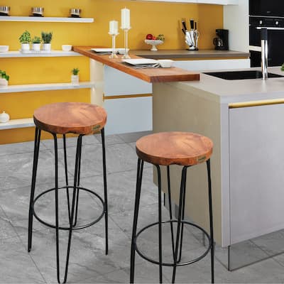 Chic Teak Rustic Teak Wood Round Bar Stool