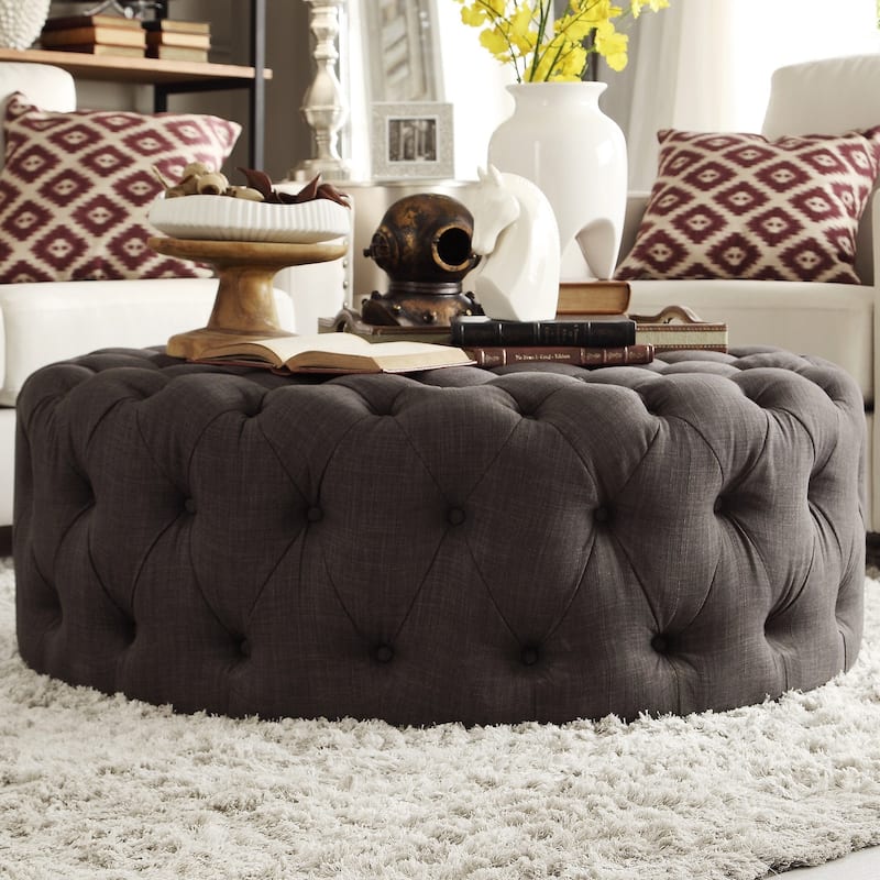 Knightsbridge Round Tufted Rolling Ottoman by iNSPIRE Q Artisan
