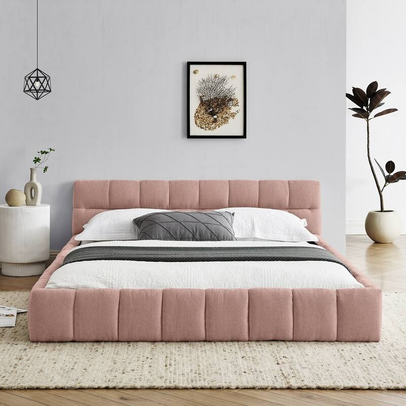 Chenille Fabric Grounded Platform Bed Upholstered Bed Frame