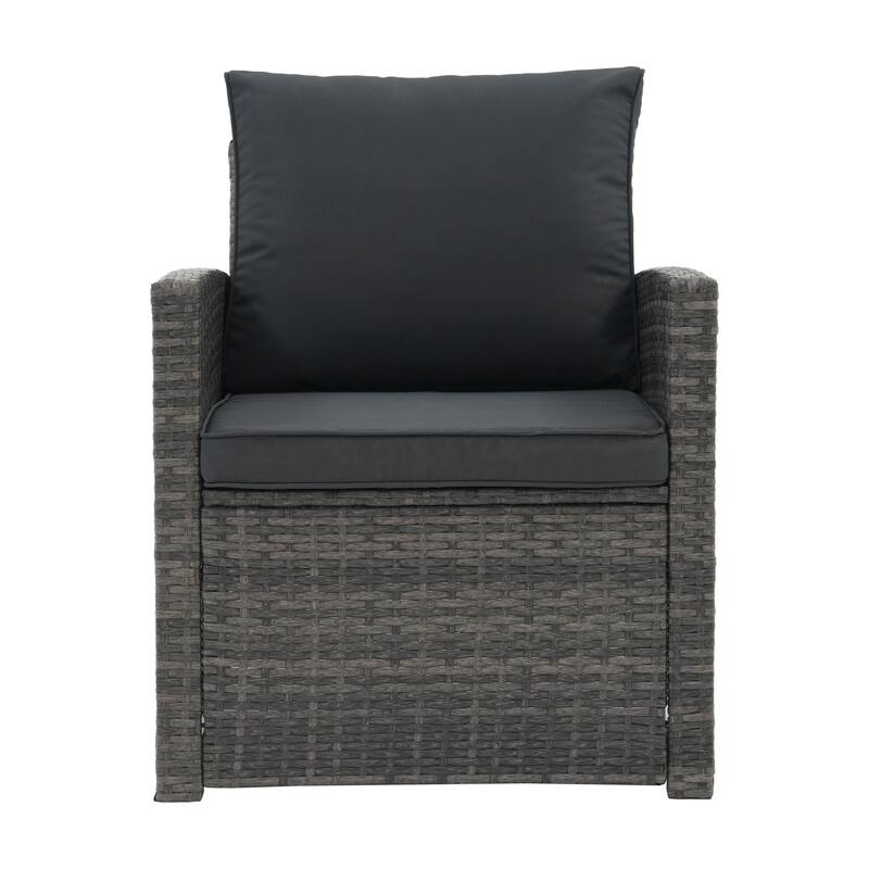 4 Person Patio Rattan Conversation Set with Grey Cushions Outdoor Tempered Glass Table