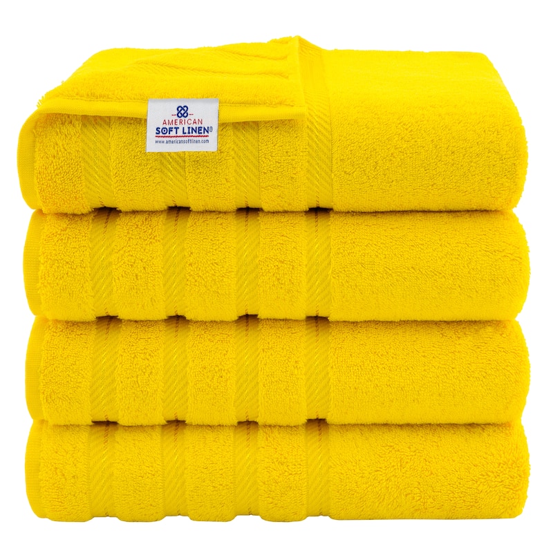American Soft Linen 100% Cotton Turkish Bath Towels Large, 4 Pack Luxury Hotel Spa Quality Turkish Bath Towels Bathroom Sets - Yellow