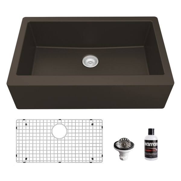 slide 2 of 67, Karran Farmhouse/Apron-Front Quartz Single Bowl Kitchen Sink Kit Brown