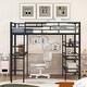 preview thumbnail 9 of 12, Full Size Metal Loft Bed with 3 Layers of Shelves, Desk and Whiteboard