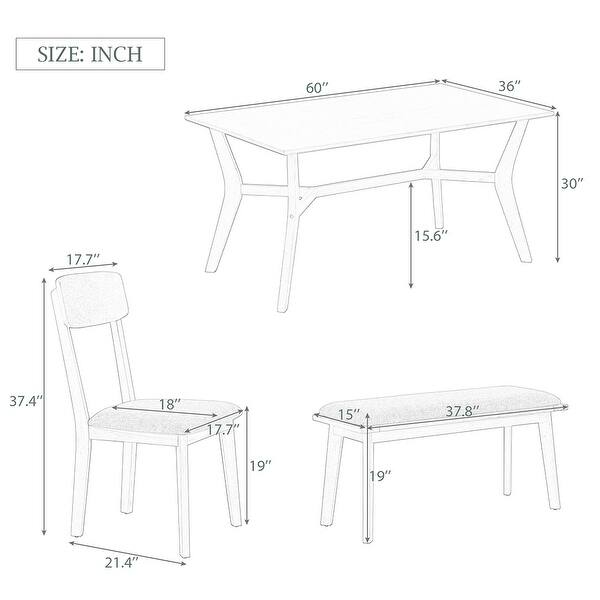 MidCentury Style 6Piece Dining Table Set, Wooden Dining Table Set