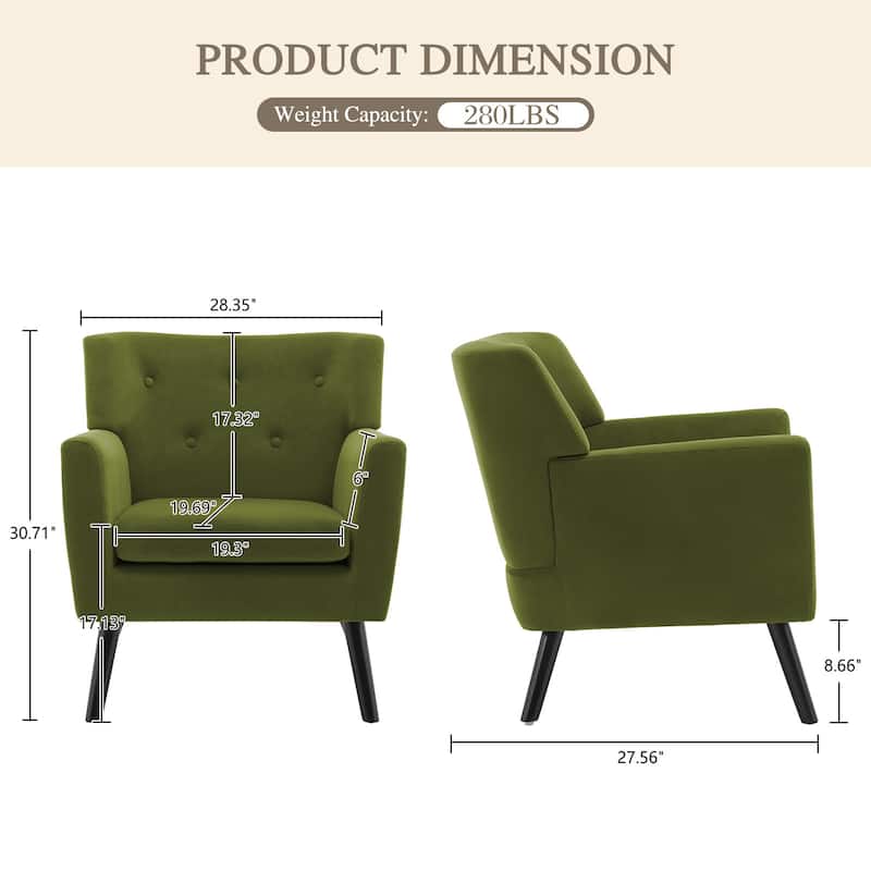 Velvet Upholstered Armchair Tufted Accent Chair, Set of 2 - 30.71"H x 28.35" W x 27.56"D