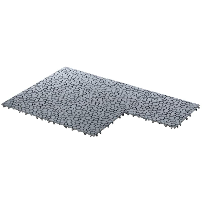 Interlocking Cobbled Stone Look Garden Pathway Tiles, Decorative Floor Grass Pavers Anti- Slip Mat, 5 pack
