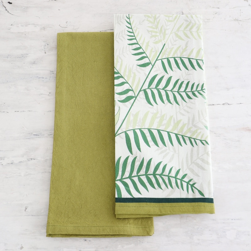 Novica Handmade Pistachio Jungle Cotton Dish Towels (Set Of 2)