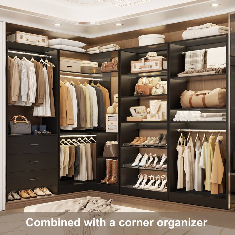 Set of 3 Closet Organizer with Drawers and Shoe Rack, Freestanding Closet System for Bedroom or Walk-in Closet