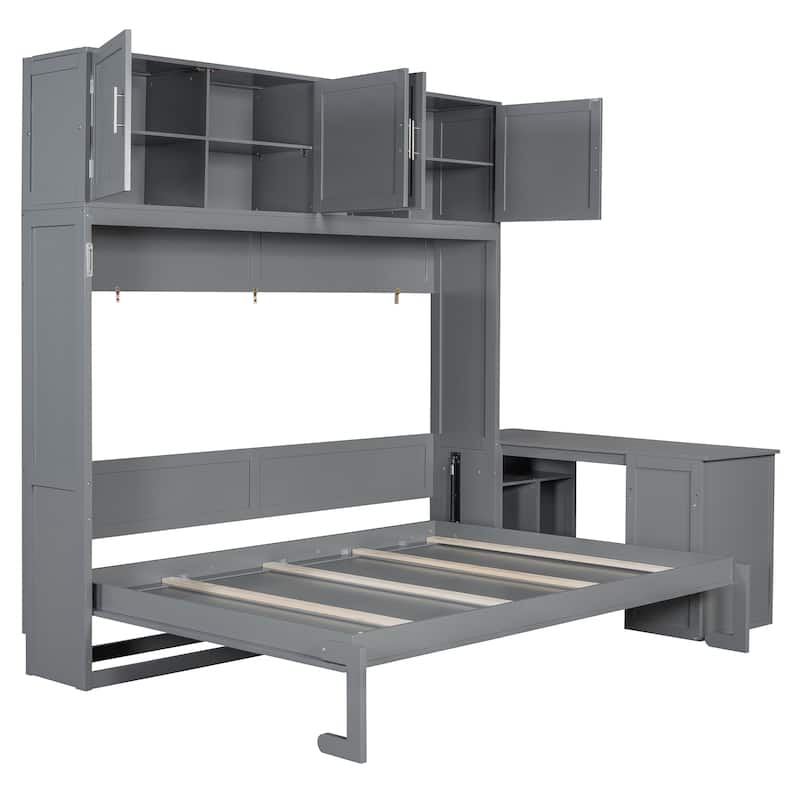 Queen Wall Bed with Convertible Desk, Overhead Storage & Dual Base Cabinets by Harper&Bright Designs