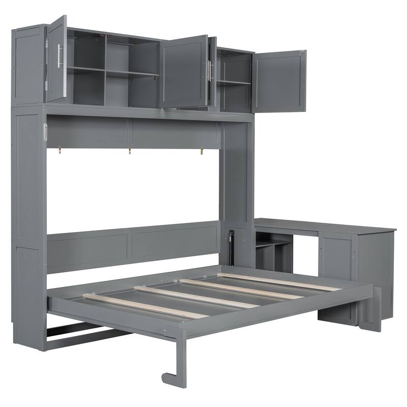 Roomfitters Queen Murphy Bed with Adjustable Desk and Two Large Storage Cabinets, Wall Mounted Space Saving Sleeper