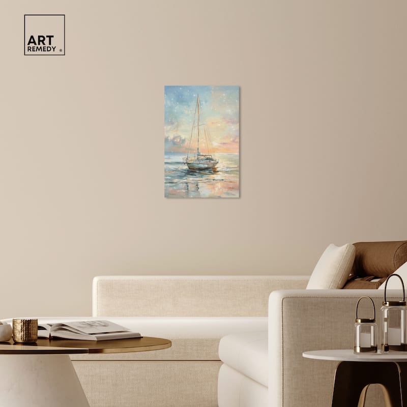 Art Remedy Boat On The Shore Gallery Wrapped Sailing 1 Piece Canvas Wall Art