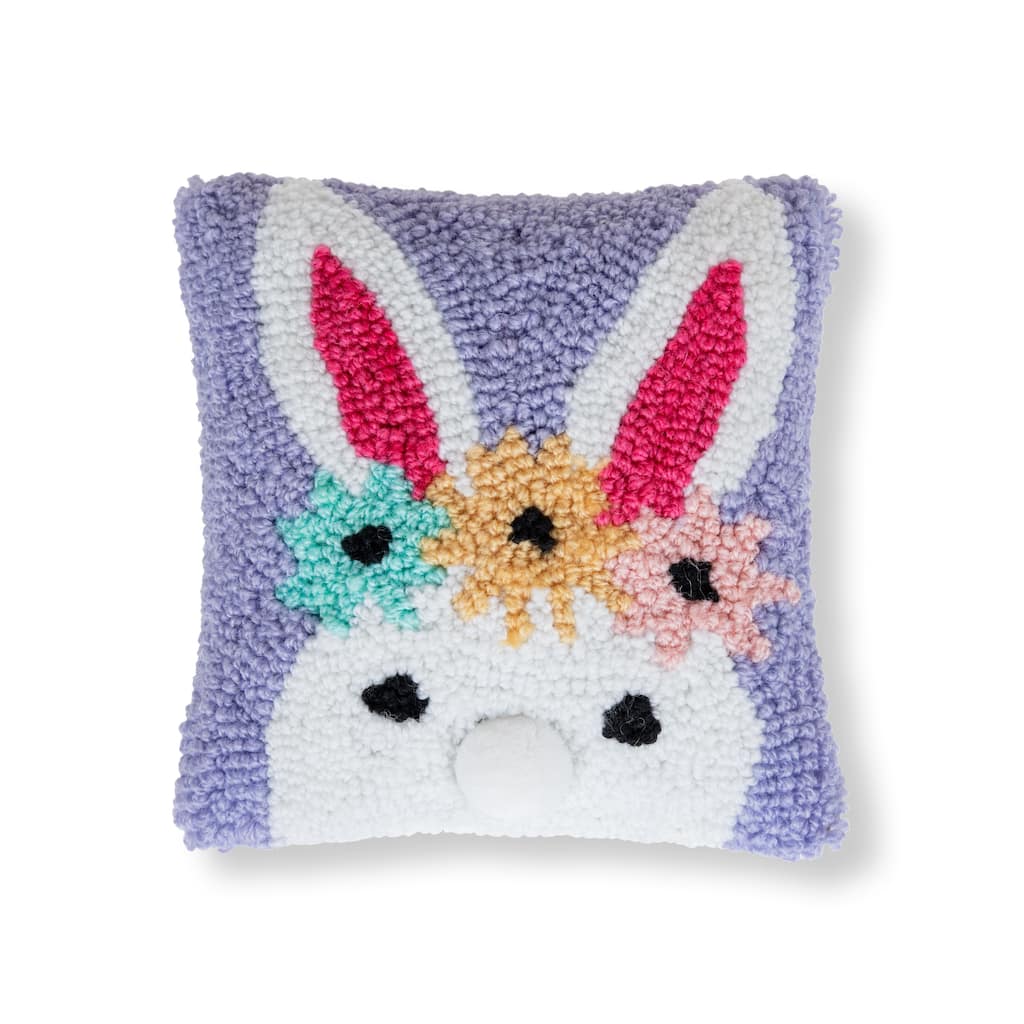 8" x 8" Easter Spring Floral Bunny Small/Petite Hooked Accent Pillow