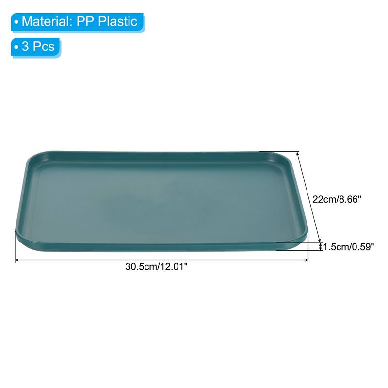 Fast Food Tray, 3 Pack PP Plastic Reusable Rectangle Serving Tray - Dark Green - 12x9"