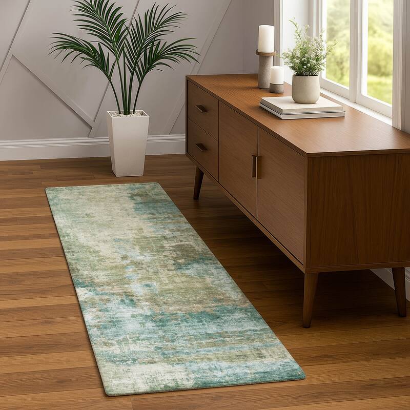 Machine Washable Indoor/ Outdoor Abstact Contemporary Chantille Rug