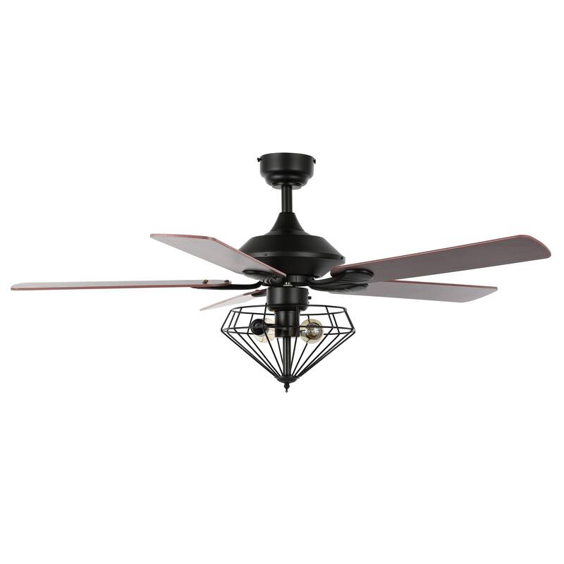 SAFAVIEH Lighting Hannlenie 2 Lt 52" Ceiling Fan - 52" W x 52" D x 18"-23"-28" H - Dark Cheery - 52Wx52Dx28H
