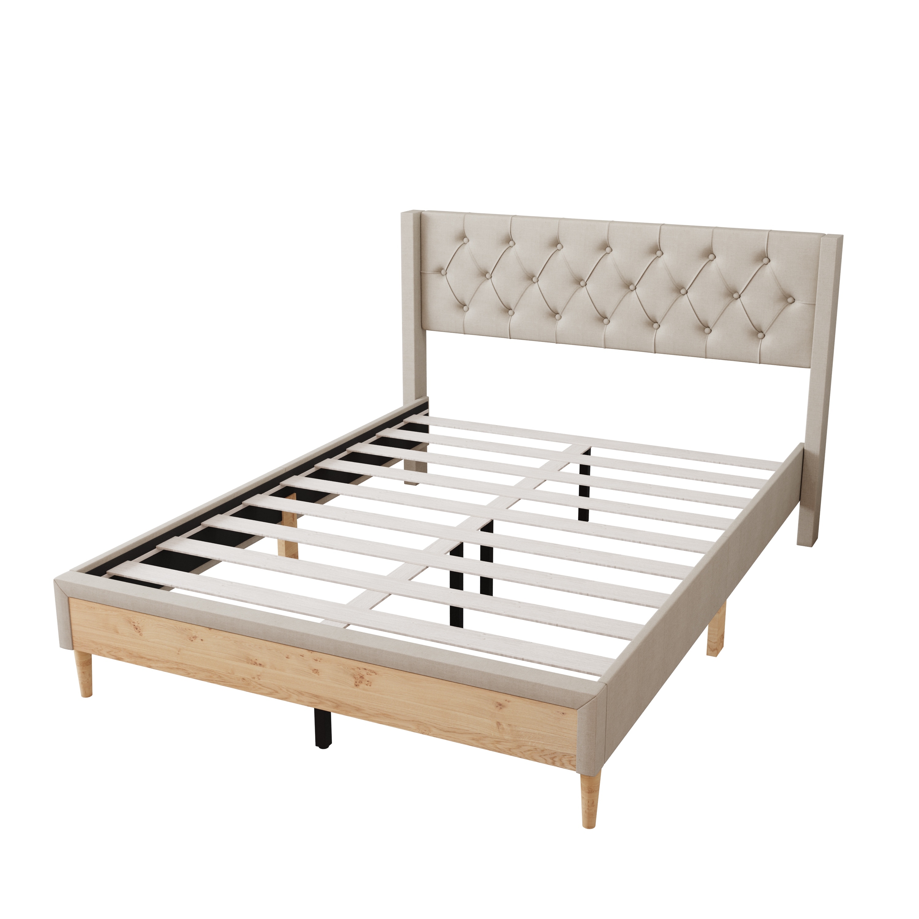 Meetbaar wasserette synoniemenlijst Upholstered Platform Bed with Rubber Wood Legs - Overstock - 37034729