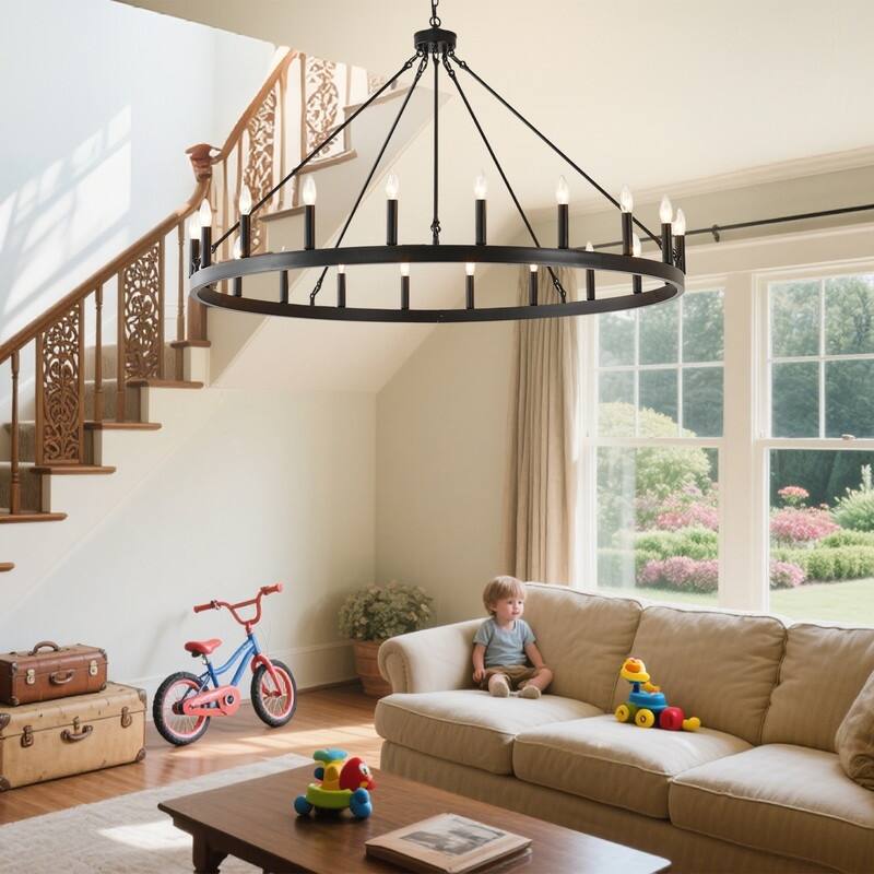Large Black Large Wagon Wheel Chandelier Modern Farmhouse Candle Chandeliers