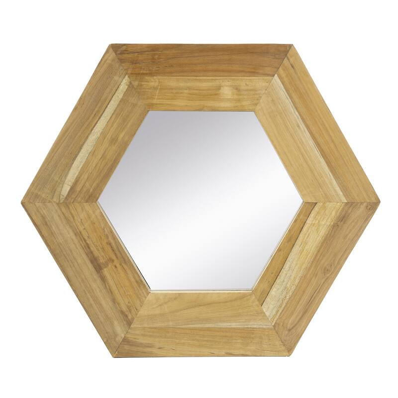Hexagon Mirror with Natural Wood Frame