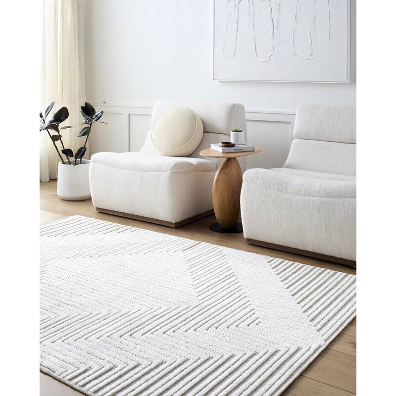 Livabliss Lyna Modern & Contemporary Diamond Washable Area Rug - Beige/Cream - 5' x 7' 2"