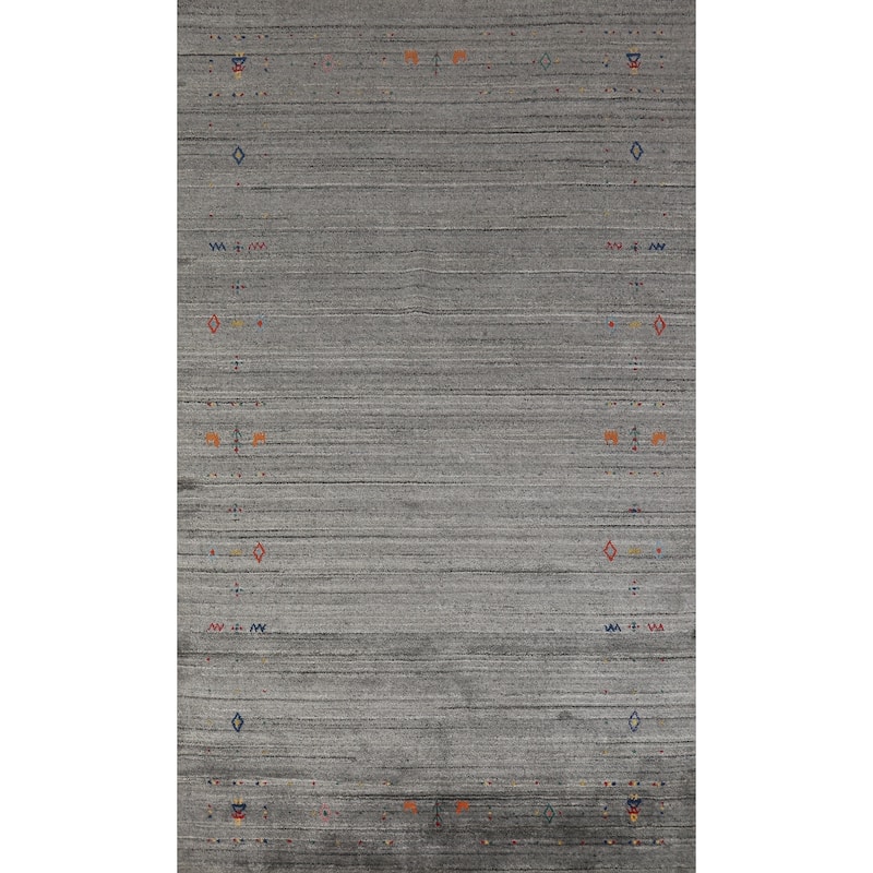 Hand Knotted Oriental 100% Wool Carpet Tribal Tribal Greys & Charcoal Gabbeh Area Rug - 8' 1'' X 5' 0''