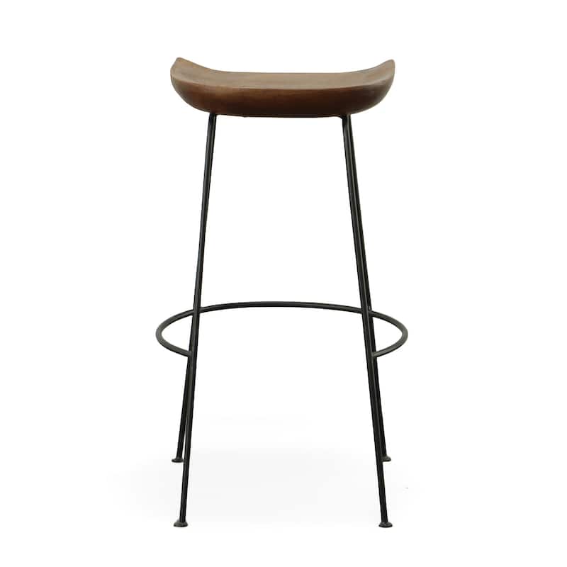 HomeRoots Set of Two 31" Chestnut And Black Steel Backless Bar Height Bar Chairs