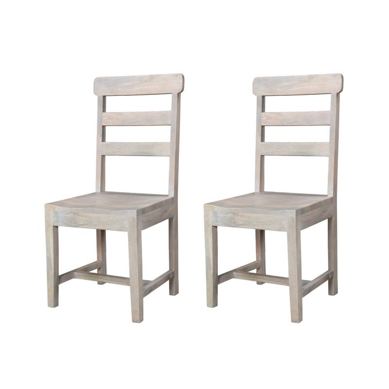 Set of 2 White Wooden Armless Dining Chairs with Ladder Back and for Kitchen or Dining Use - 39.5”H x 17.5”W x 17.5”D