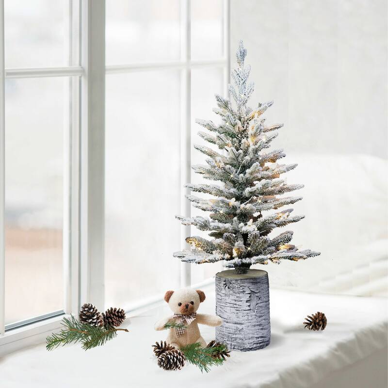 Puleo International 3' Pre-Lit Potted Flocked Arctic Fir Tree - 3
