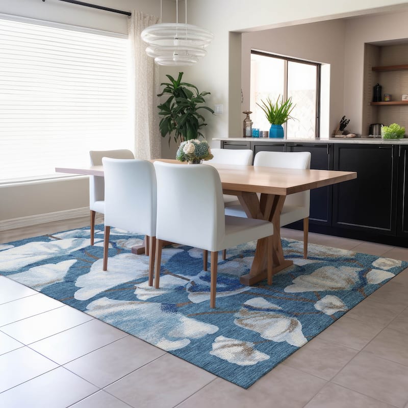 Machine Washable Indoor/ Outdoor Floral Love Chantille Rug